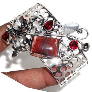 Red Jasper, Garnet gemstone, 925 silver bracelet